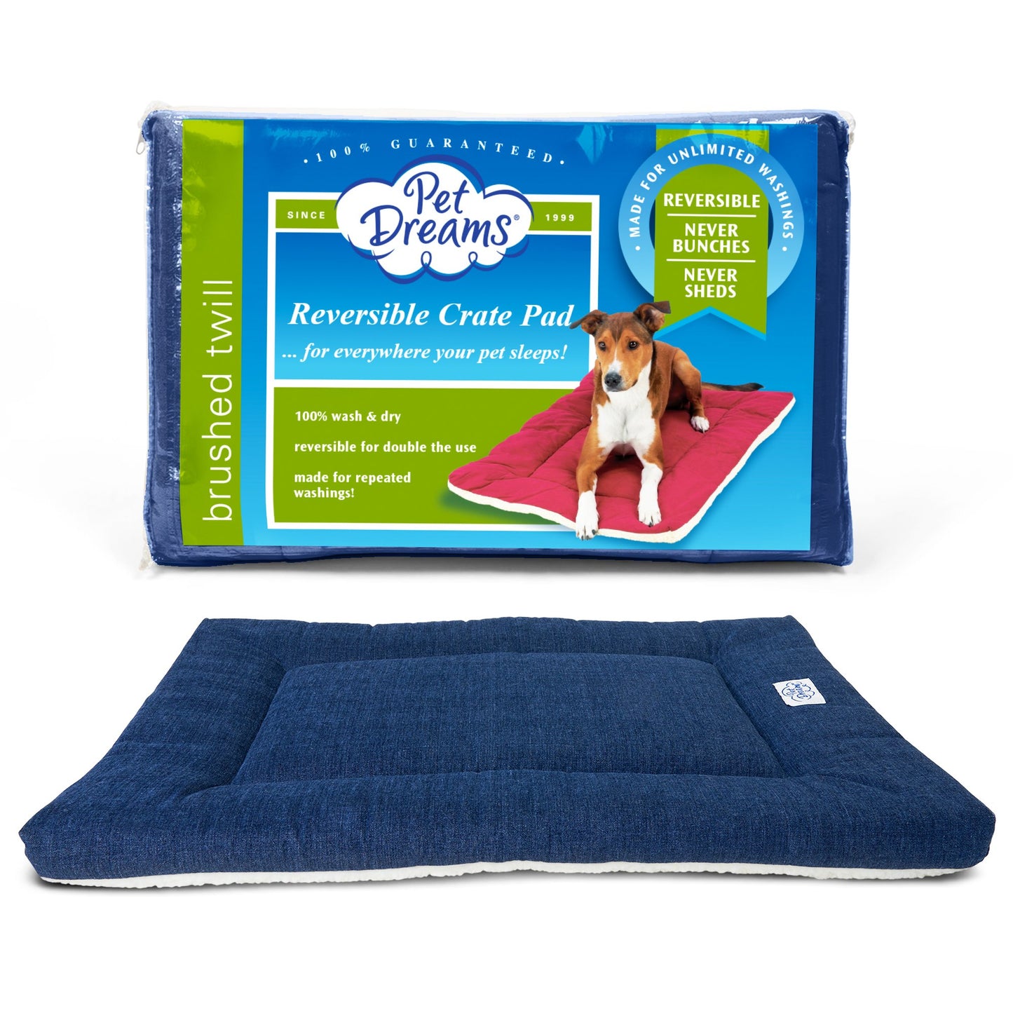 Pet Dreams Dog Crate Bed - Eco Friendly Bedding for Dogs, The Original Dog Crate Pad/Kennel Mat, Ultra Soft Dog Bed, Reversible Mats, Non Toxic Washable Dog Bed