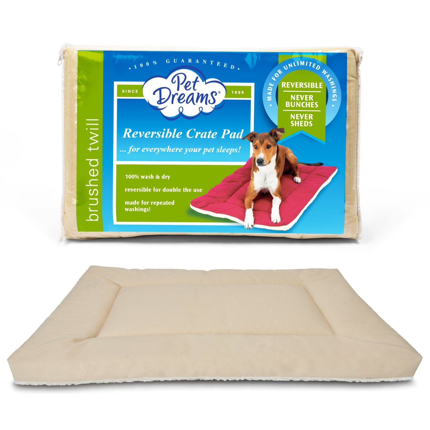 Pet Dreams Dog Crate Bed - Eco Friendly Bedding for Dogs, The Original Dog Crate Pad/Kennel Mat, Ultra Soft Dog Bed, Reversible Mats, Non Toxic Washable Dog Bed
